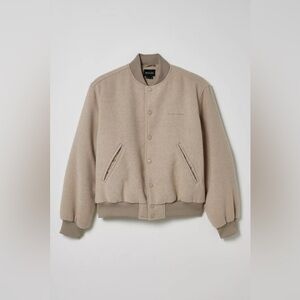 Brand New with Tags: Standard Cloth Tan Faux Wool Varsity Jacket - Size L